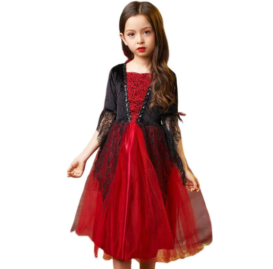 Kids Vampire Costume Gothic Halloween Dress with Accessories
