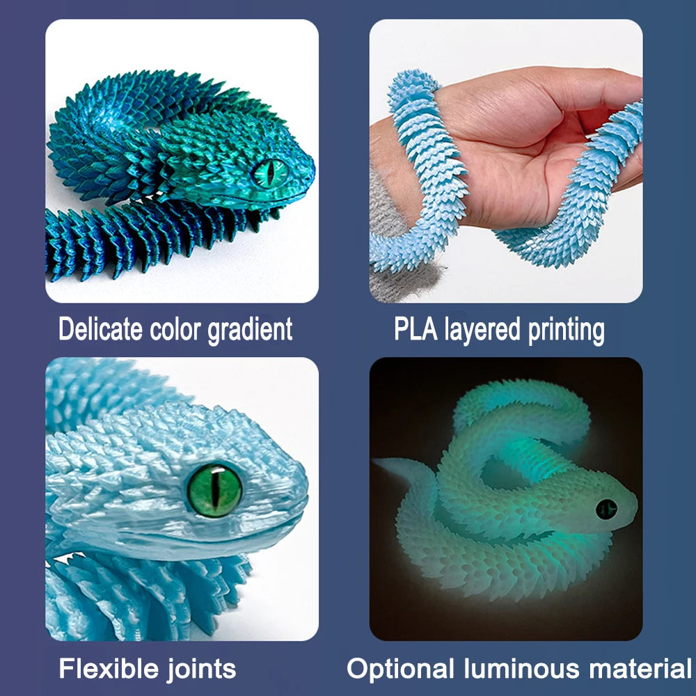 3D Printed Snake Figurine – Luminous Articulated Snake Decor