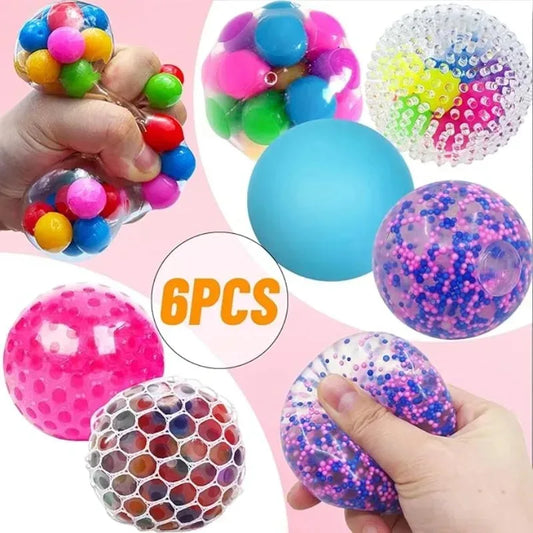 6PCS Stress Relief Balls – Rainbow Sensory Fidget Toy Set