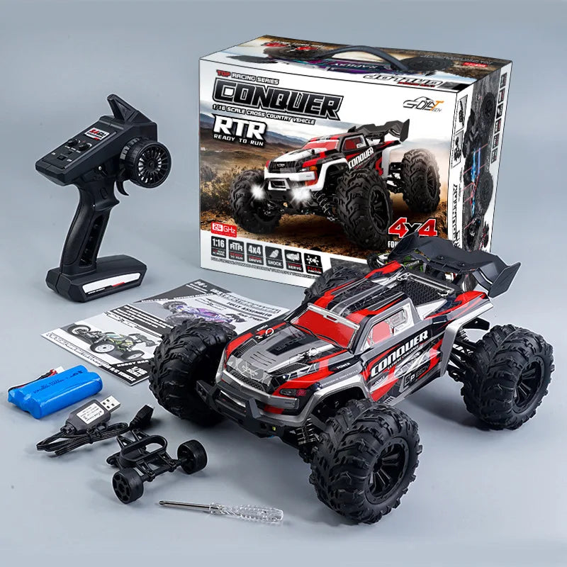 16106 1:16 4WD RC Monster Truck – 50KM/H High-Speed Off-Road Car with LED Lights