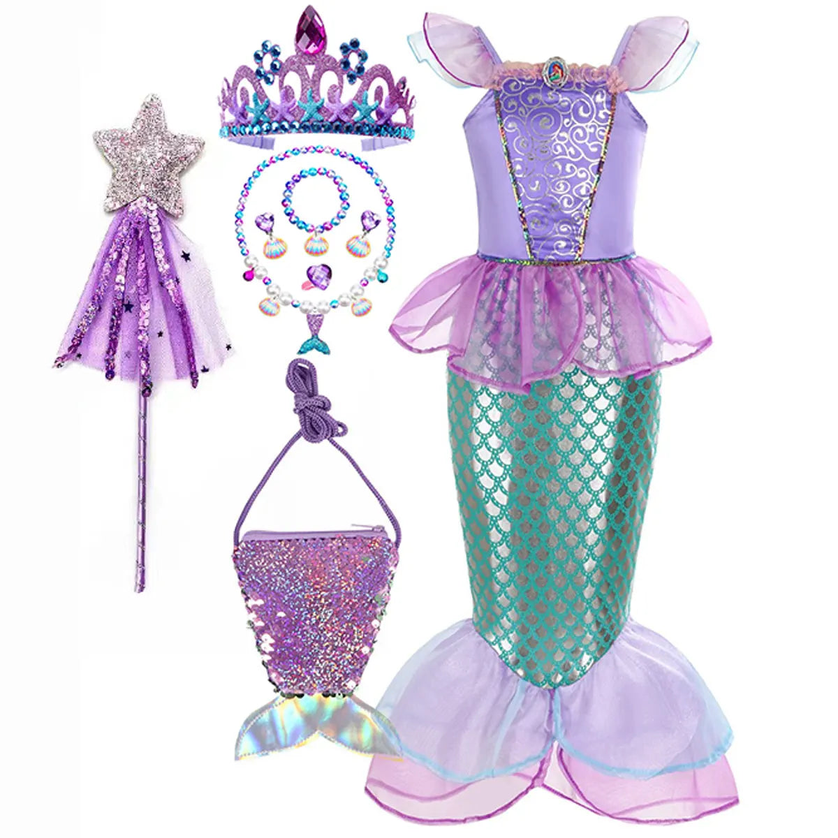 Little Mermaid Princess Costume Ariel Dress for Girls