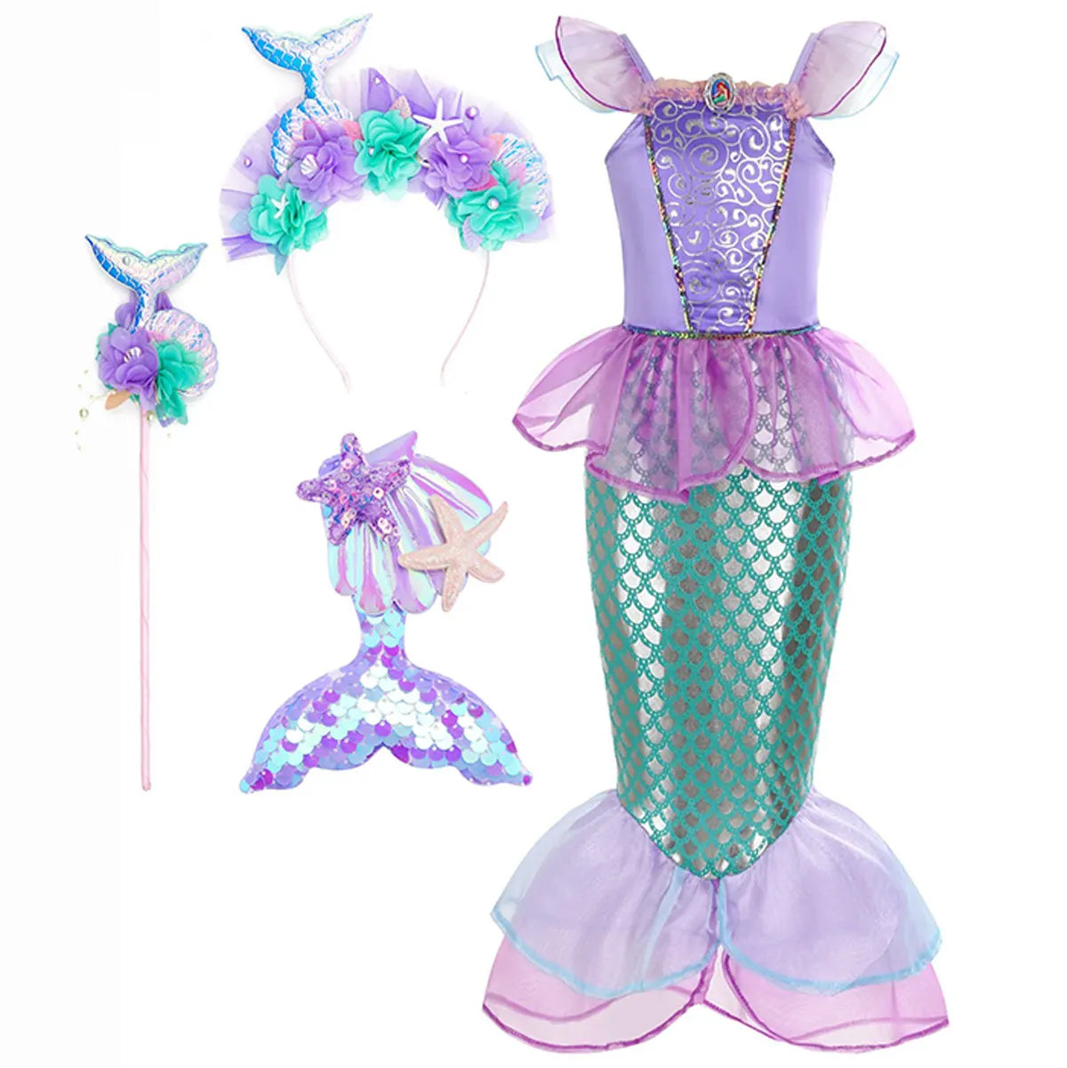 Little Mermaid Princess Costume Ariel Dress for Girls