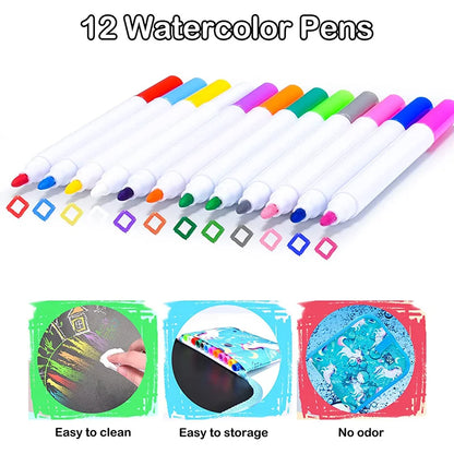 Reusable Doodle Book for Kids with 12 Watercolor Pens