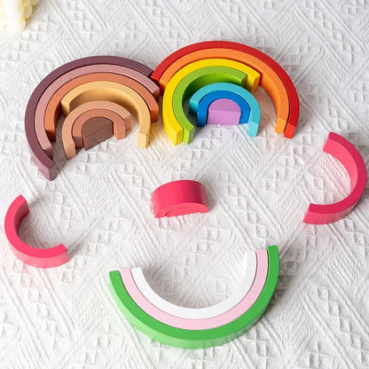 Rainbow Wooden Building Blocks Montessori Stacking Toy