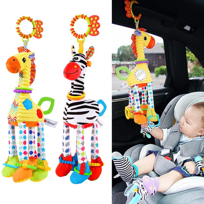 Baby Plush Rattle Toy with Teether Giraffe Zebra Handbell