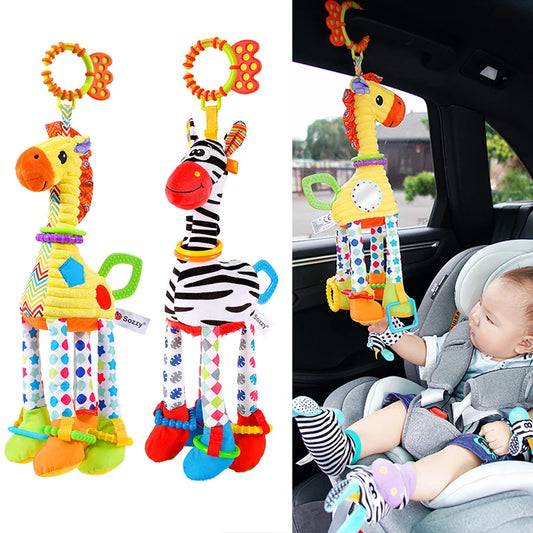 Baby Plush Rattle Toy with Teether Giraffe Zebra Handbell