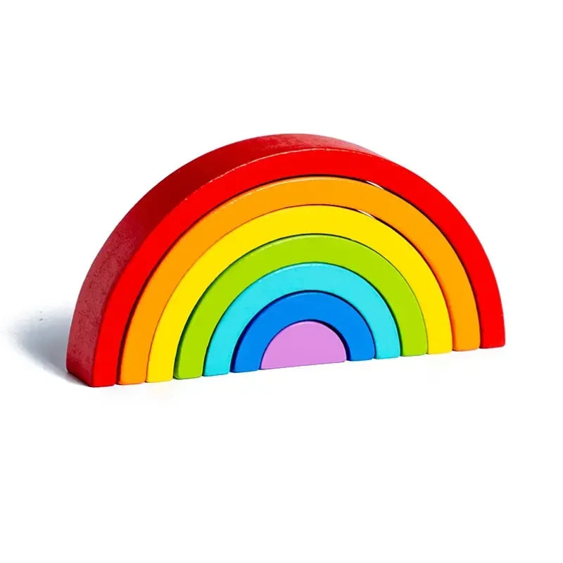 Rainbow Wooden Building Blocks Montessori Stacking Toy
