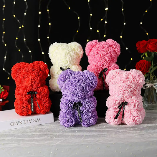 Rose Bear Gift 25cm Artificial Teddy Rose Bear with Box