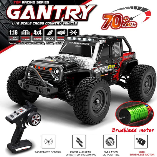 16103PRO 1:16 4WD Brushless RC Car – 70KM/H High-Speed Off-Road Truck with LED Lights