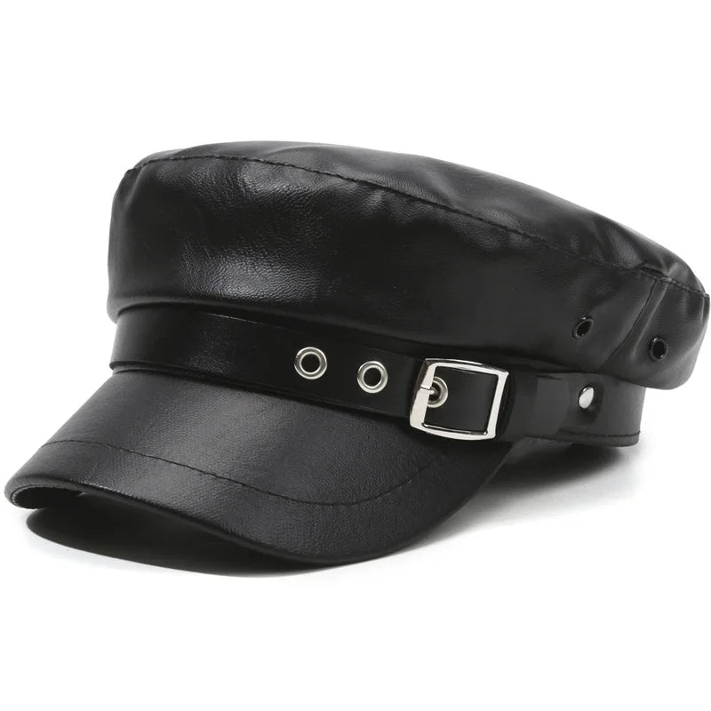 Women's Faux Leather Beret Retro Flat Top Painter Hat