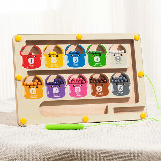 Wooden Magnetic Color Number Maze with Drawing Board