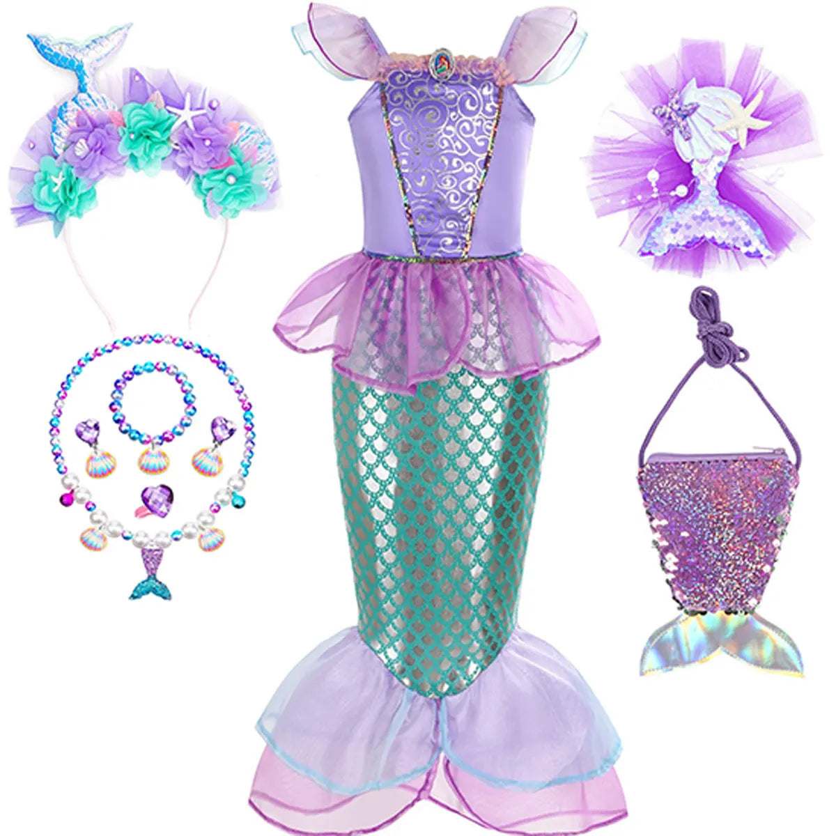 Little Mermaid Princess Costume Ariel Dress for Girls