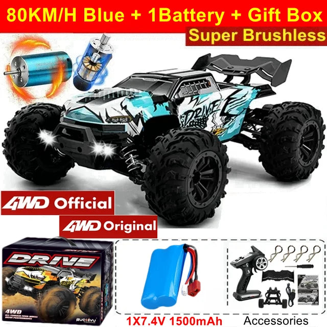 1:16 4WD High-Speed RC Monster Truck – 80KM/H Brushless Off-Road Racing Car
