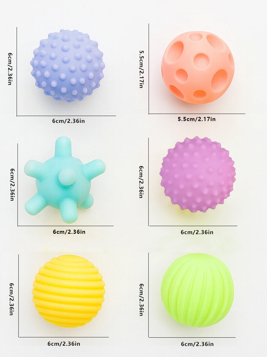Baby Sensory Balls 6 Piece Silicone Montessori Teething Toy Set