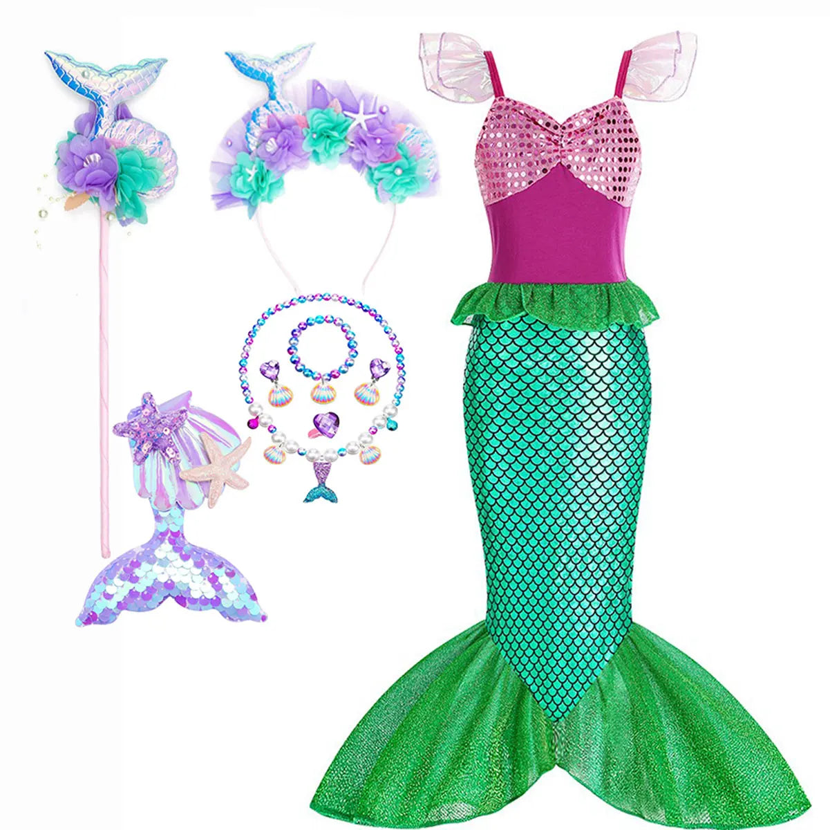 Little Mermaid Princess Costume Ariel Dress for Girls