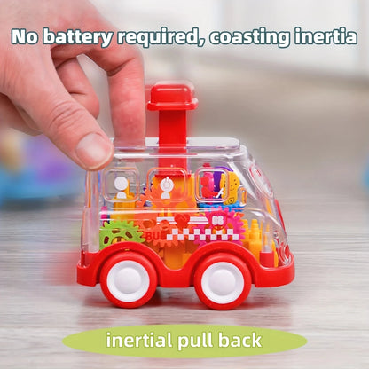 Transparent Gear Car Toy Inertia Push and Go Car for Kids
