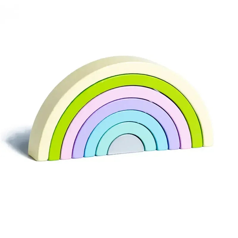 Rainbow Wooden Building Blocks Montessori Stacking Toy