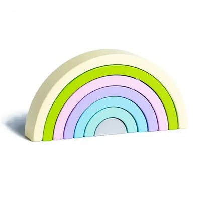 Rainbow Wooden Building Blocks Montessori Stacking Toy