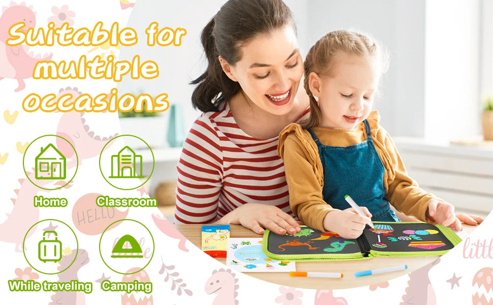 Reusable Doodle Book for Kids with 12 Watercolor Pens