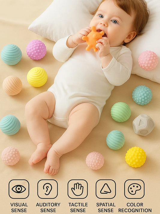 Baby Sensory Balls 6 Piece Silicone Montessori Teething Toy Set
