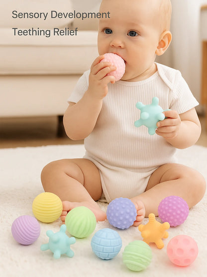 Baby Sensory Balls 6 Piece Silicone Montessori Teething Toy Set