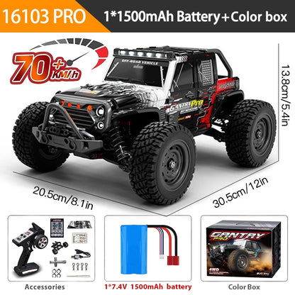 16103PRO 1:16 4WD Brushless RC Car – 70KM/H High-Speed Off-Road Truck with LED Lights