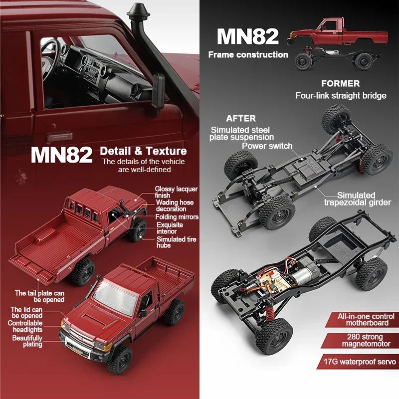MN82 4WD RC Off-Road Pickup Truck with LED Lights 1:12 Scale