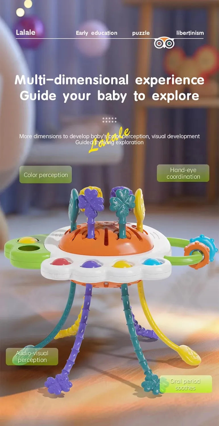 Pull String Sensory Toy Silicone Montessori Baby Teether