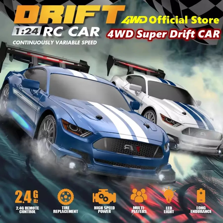 1:24 4WD RC Drift Car with LED Lights – High Speed Remote Control Racing Car