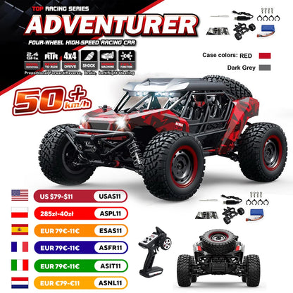 16106 1:16 4WD RC Monster Truck – 50KM/H High-Speed Off-Road Car with LED Lights
