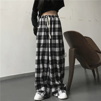 Black Checkered Wide Leg Pants High Waist Streetwear