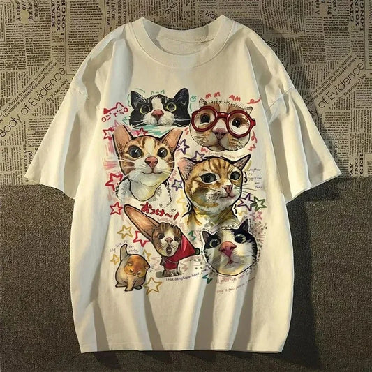 Cartoon Cat Graphic T-Shirt Women's Casual Y2K Summer Tee