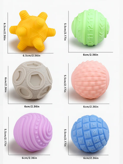 Baby Sensory Balls 6 Piece Silicone Montessori Teething Toy Set