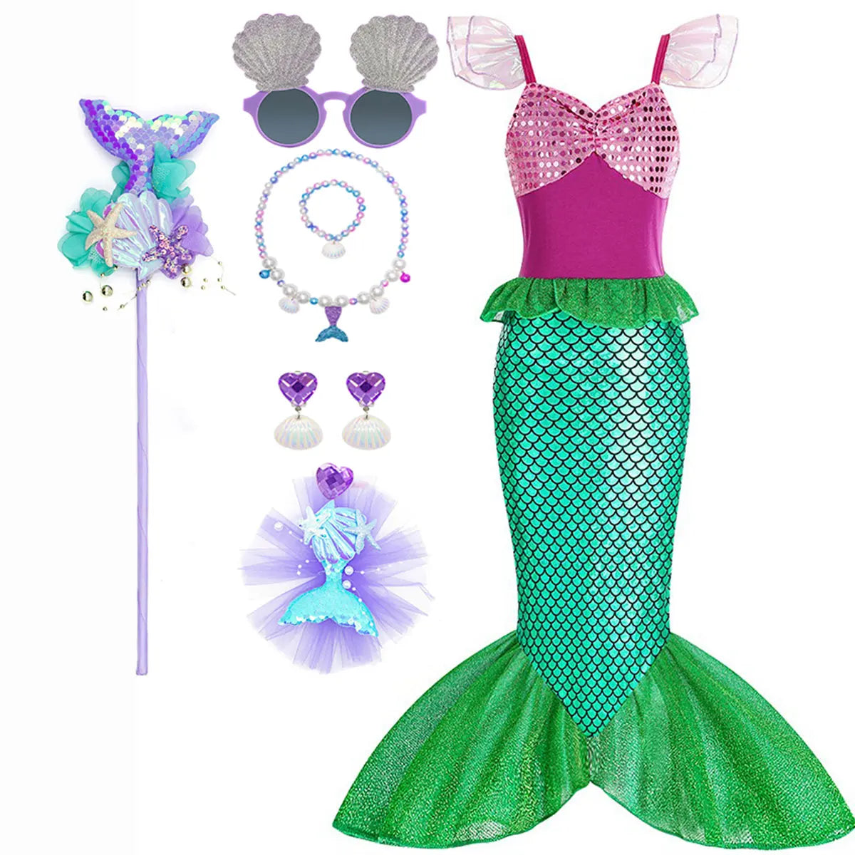 Little Mermaid Princess Costume Ariel Dress for Girls