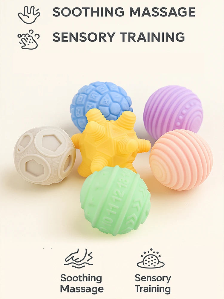 Baby Sensory Balls 6 Piece Silicone Montessori Teething Toy Set