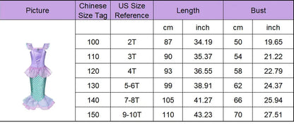 Little Mermaid Princess Costume Ariel Dress for Girls