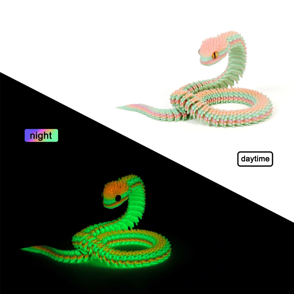 3D Printed Snake Figurine – Luminous Articulated Snake Decor