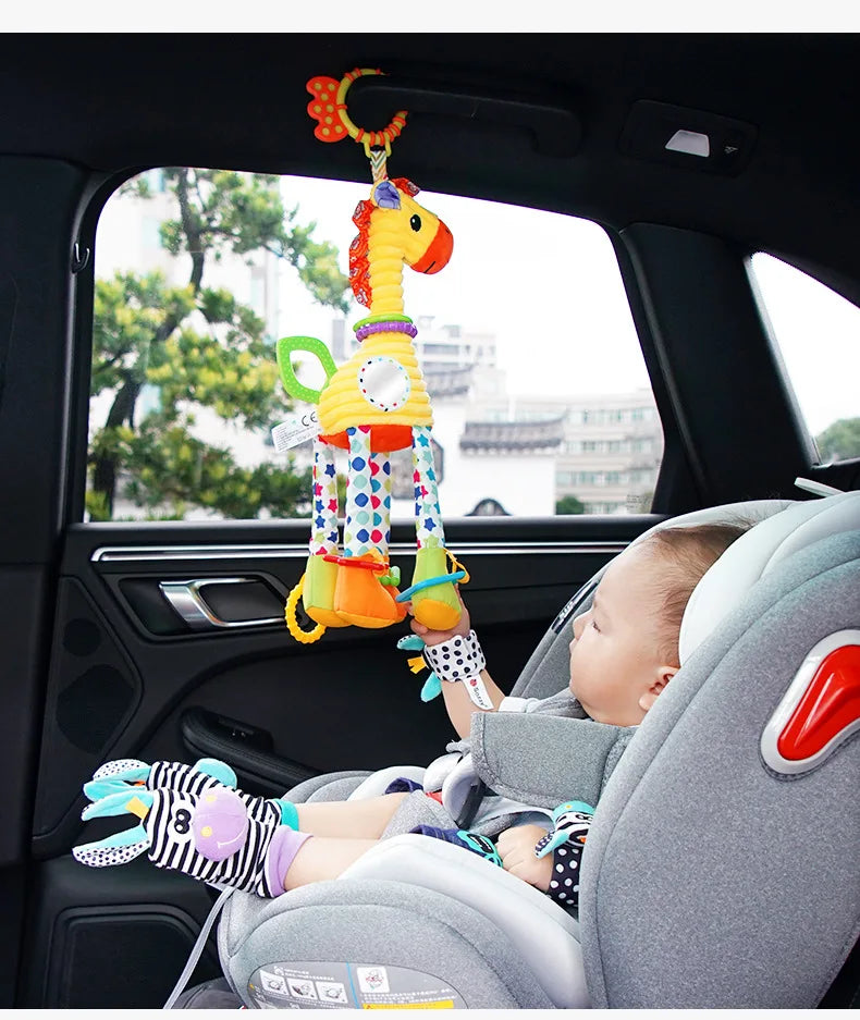 Baby Plush Rattle Toy with Teether Giraffe Zebra Handbell