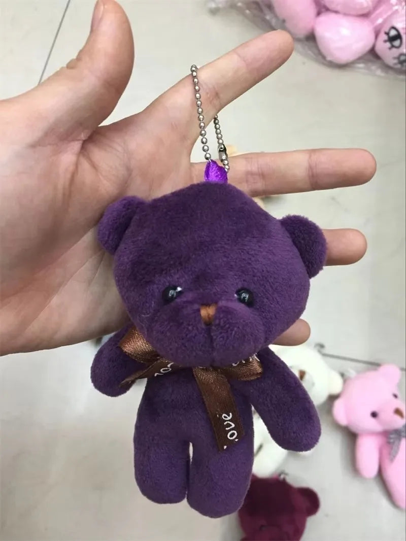 12cm Mini Teddy Bear Plush Keychain Bow Tie Pendant 10-Pack