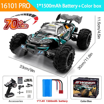 16103PRO 1:16 4WD Brushless RC Car – 70KM/H High-Speed Off-Road Truck with LED Lights