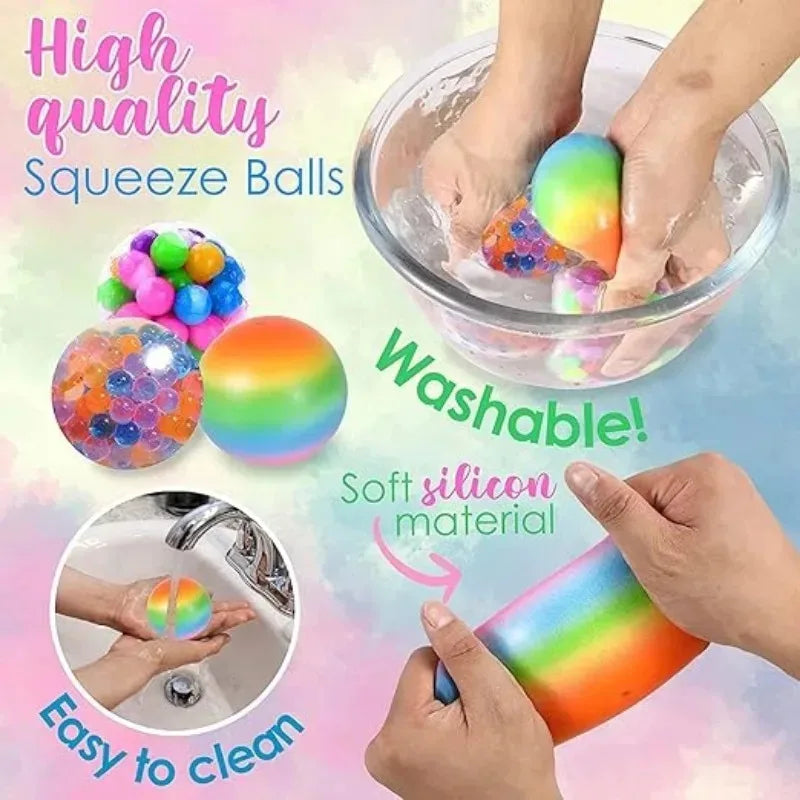 6PCS Stress Relief Balls – Rainbow Sensory Fidget Toy Set
