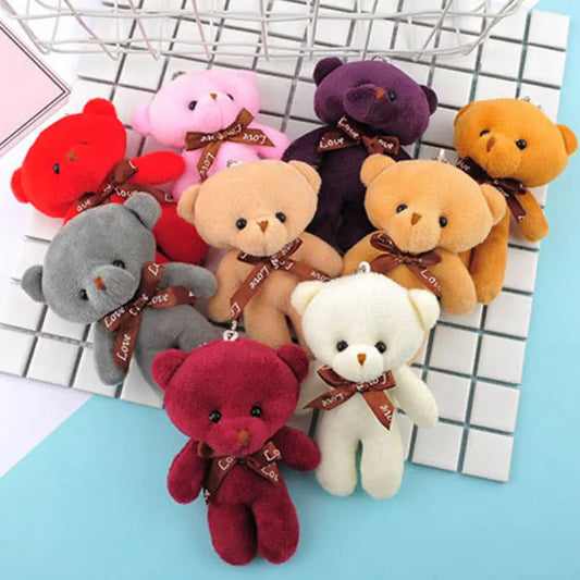 12cm Mini Teddy Bear Plush Keychain Bow Tie Pendant 10-Pack