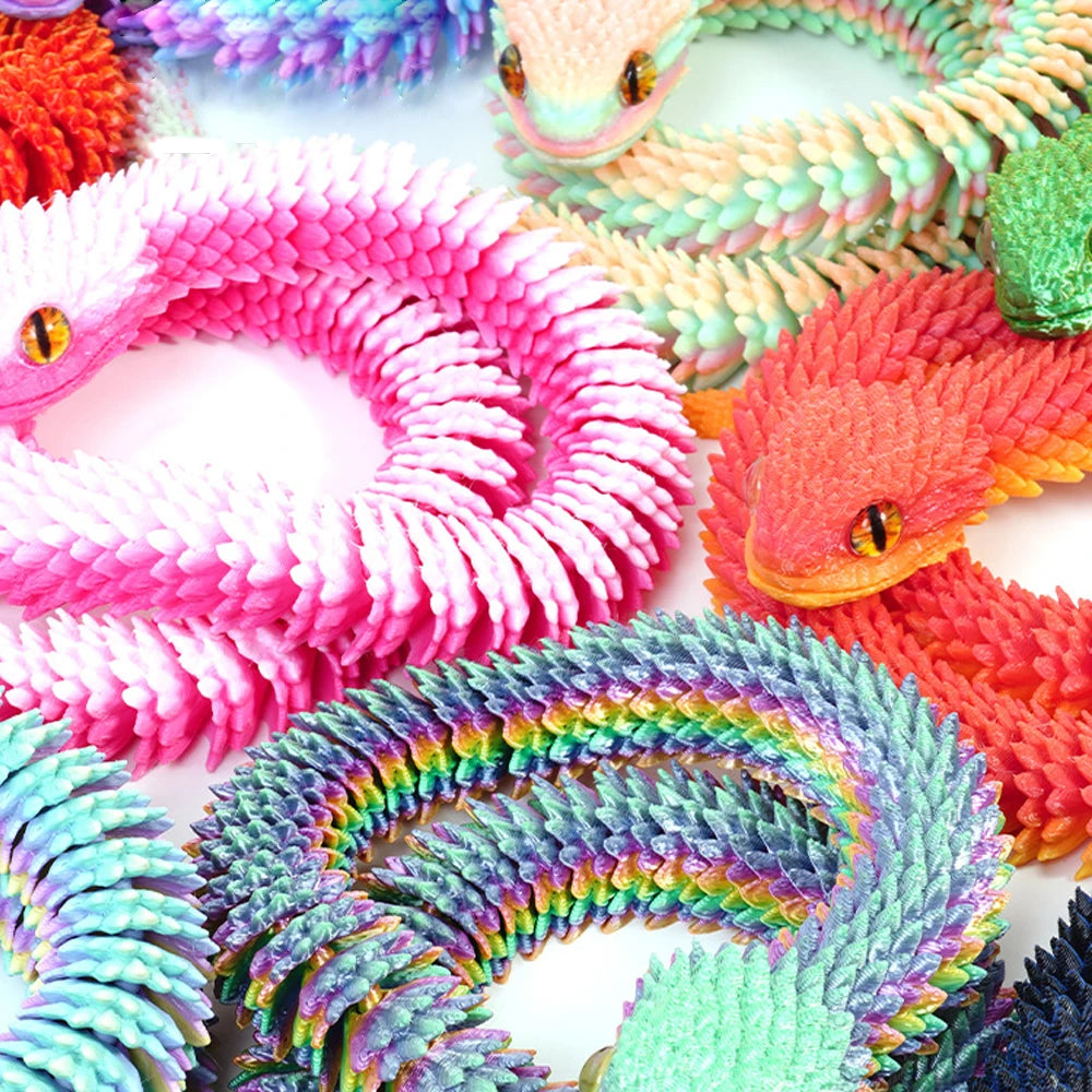 3D Printed Snake Figurine – Luminous Articulated Snake Decor