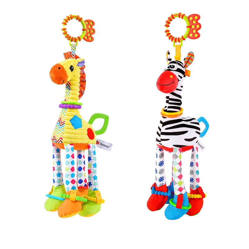 Baby Plush Rattle Toy with Teether Giraffe Zebra Handbell
