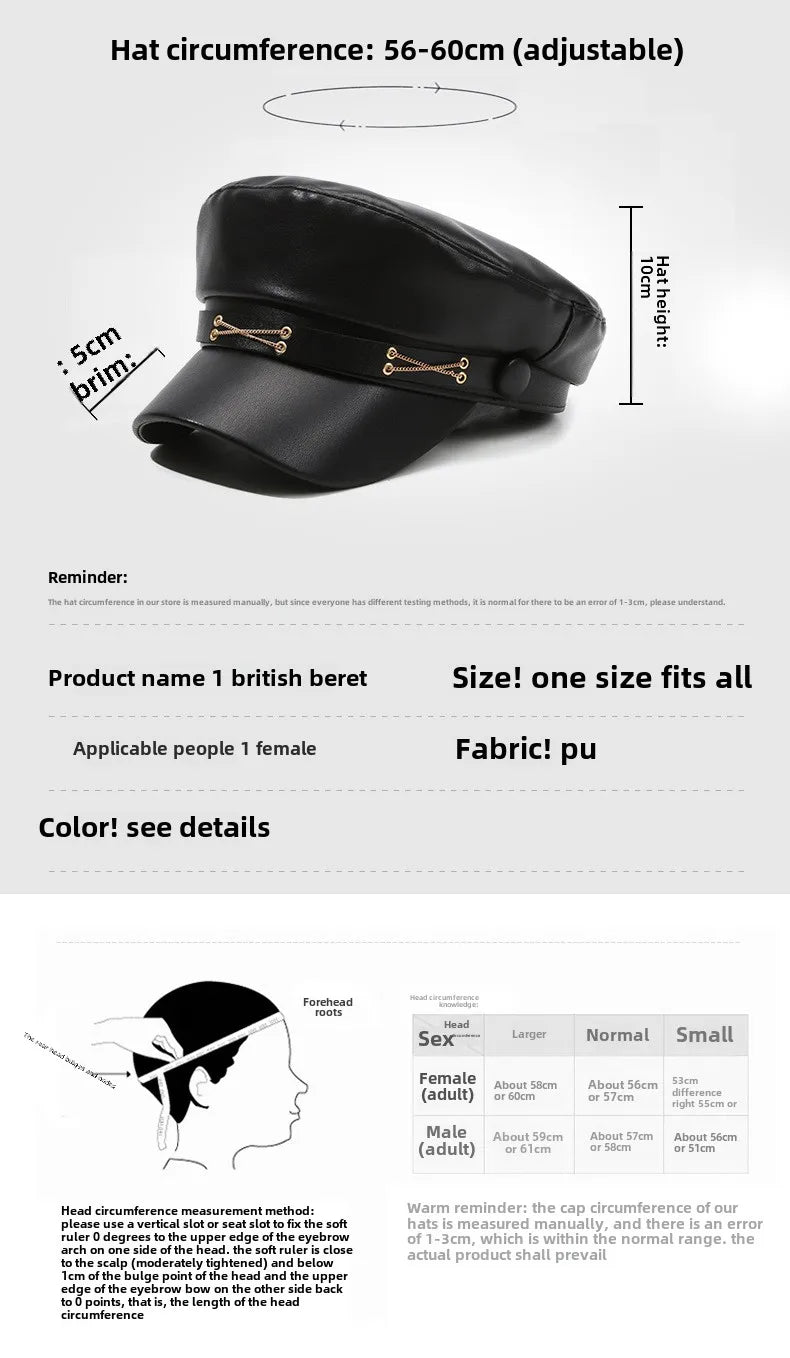 Women's Faux Leather Beret Retro Flat Top Painter Hat