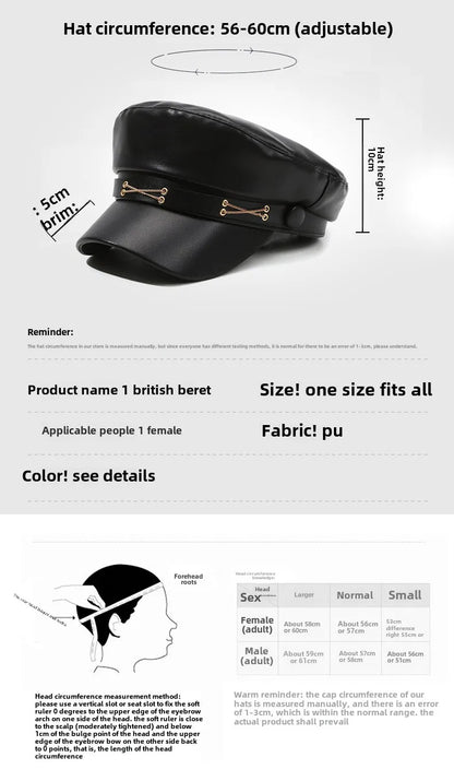 Women's Faux Leather Beret Retro Flat Top Painter Hat