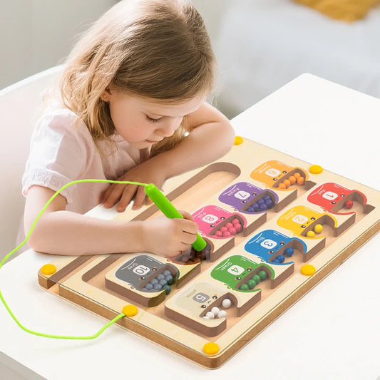 Wooden Magnetic Color Number Maze with Drawing Board
