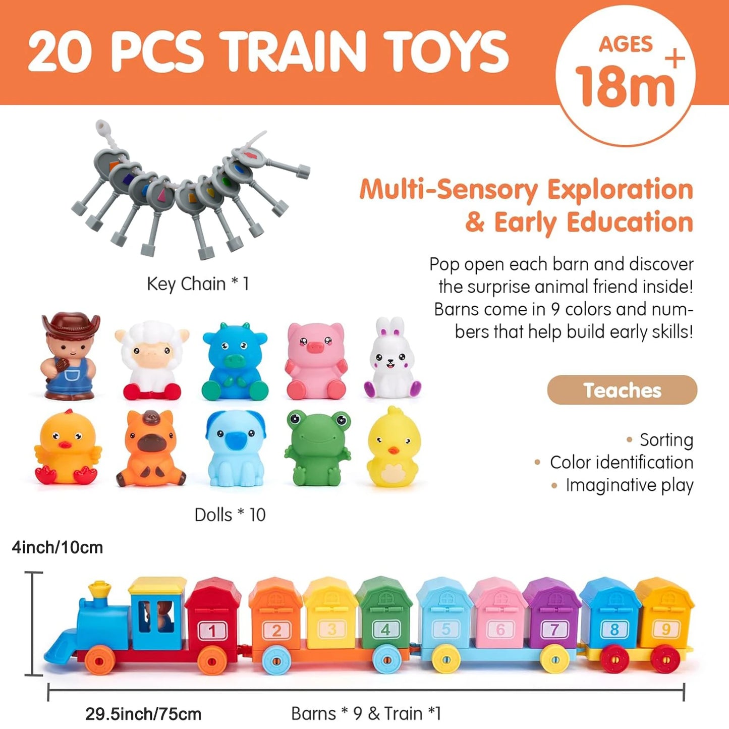 Montessori Farm Train Counting & Sorting Learning Toy Set