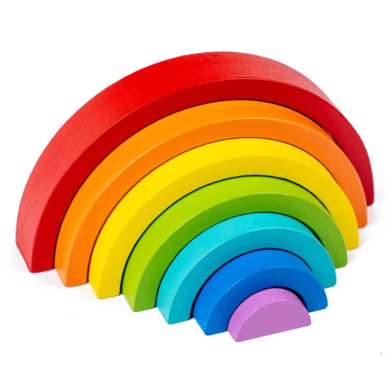 Rainbow Wooden Building Blocks Montessori Stacking Toy