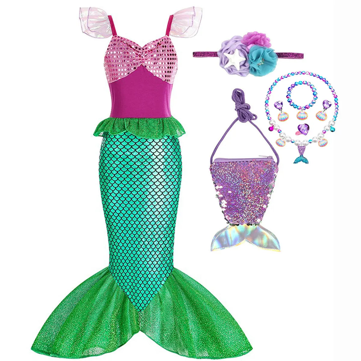 Little Mermaid Princess Costume Ariel Dress for Girls